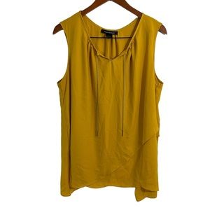 Ashley Stewart Mustard Yellow Chiffon Blouse 14 16 Metal Chain Tiered Layered